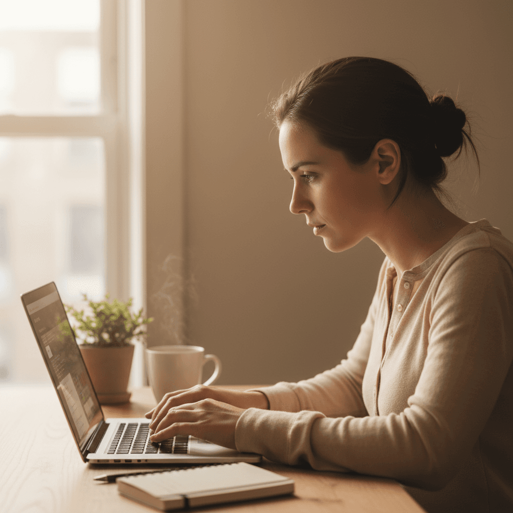 Completing a task on laptop screen
