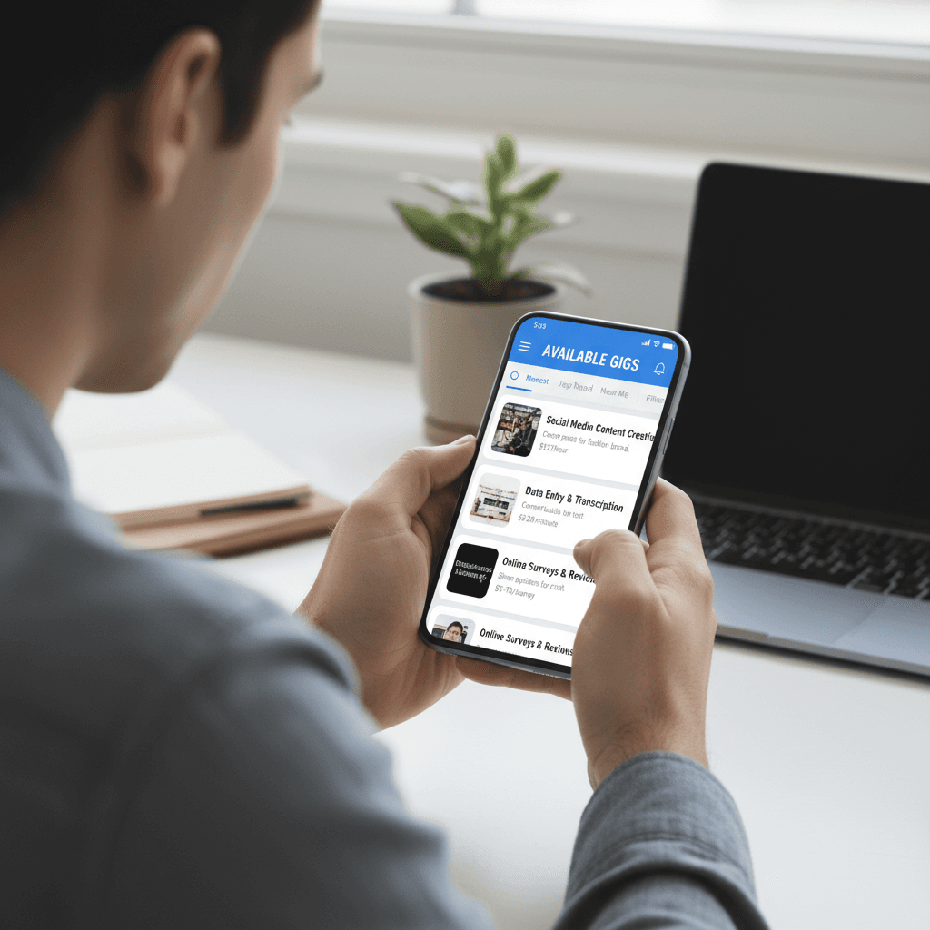 User browsing task options on EarnifyNow platform